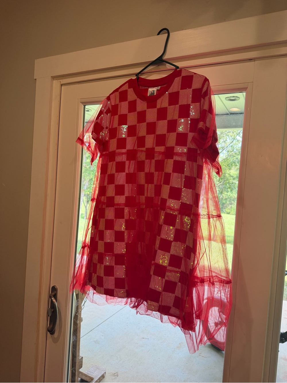 QUEEN OF SPARKLES Red Checkerboard Tulle Costume Dress